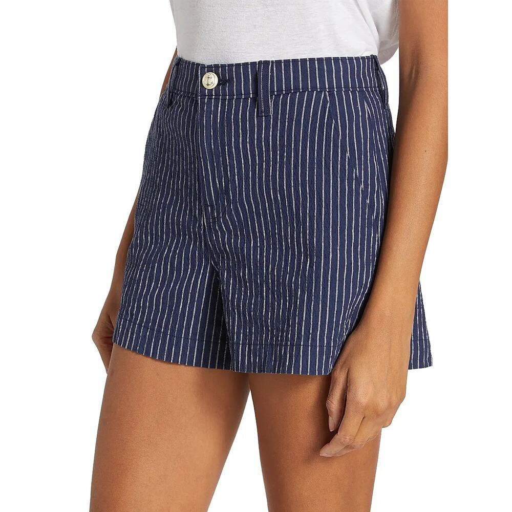 L'AGENCE Jameson High Rise Shorts Size 28 Navy Stripe Seersucker Cotton Linen - Picture 16 of 16